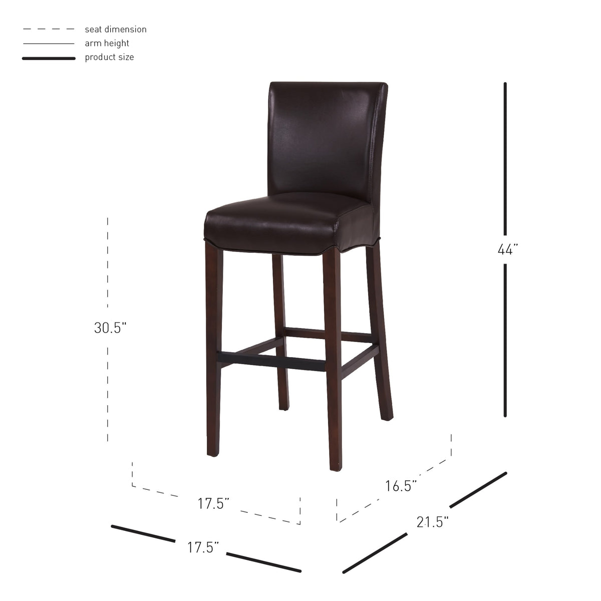Milton Bonded Leather Bar Stool - Coffee Bean - view 2