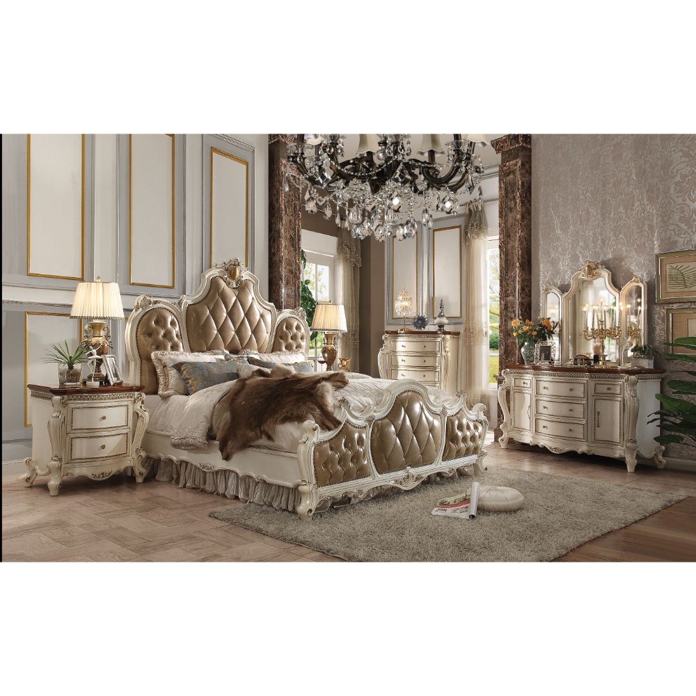 Picardy CK Bed in Butterscotch Leatherette & Antique Pearl