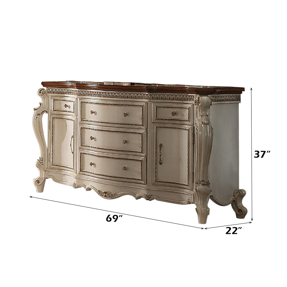 Picardy Dresser in Antique Pearl & Cherry Oak - dimensions