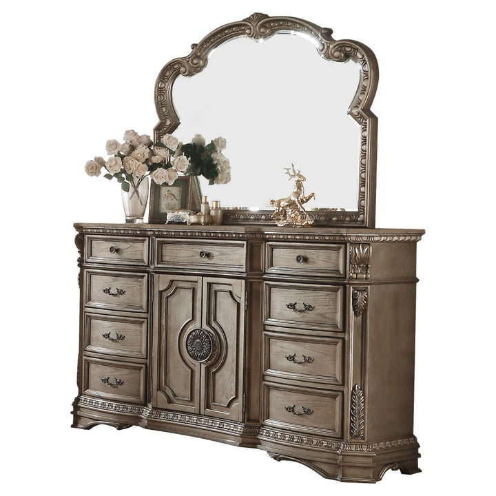 Northville Dresser with Wooden Top in Antique Silver