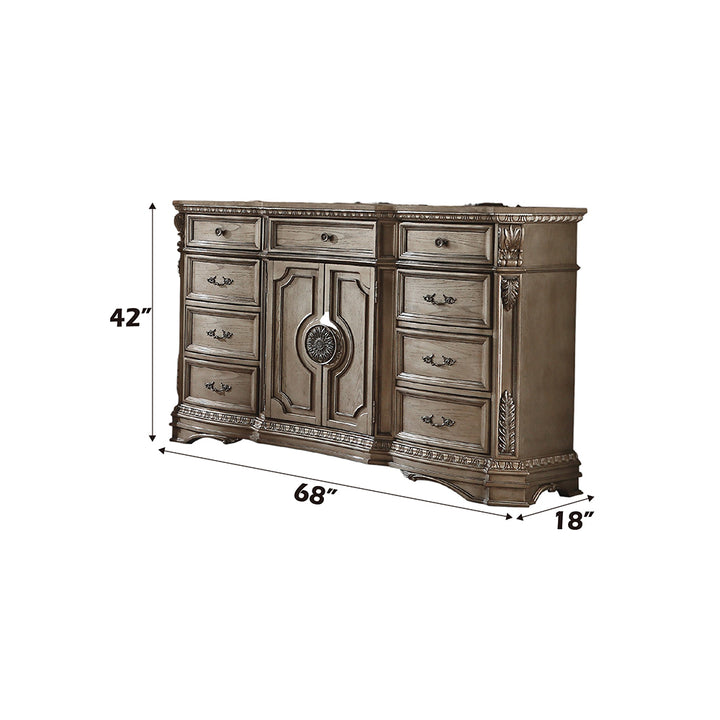 Northville Dresser with Wooden Top in Antique Silver