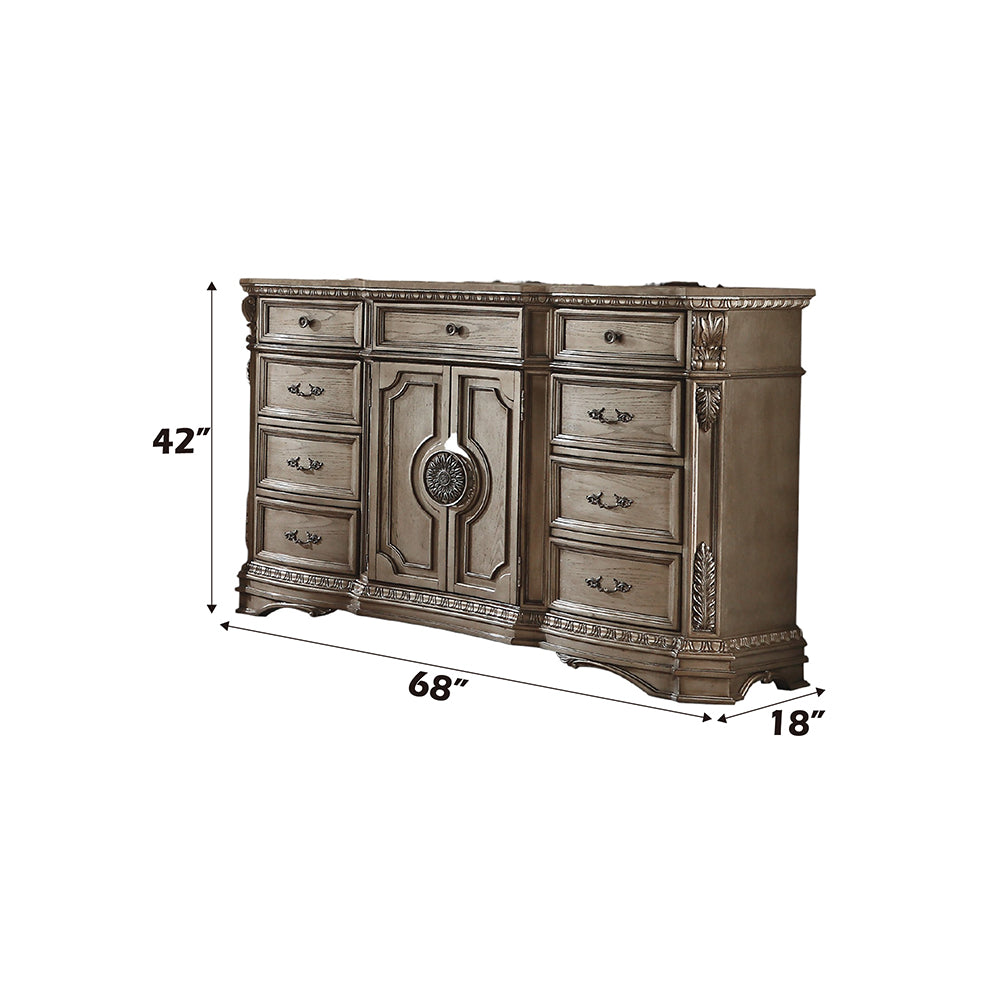 Northville Dresser with Wooden Top in Antique Silver