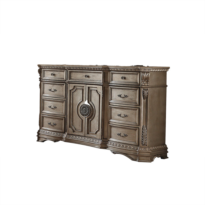 Northville Dresser with Wooden Top in Antique Silver