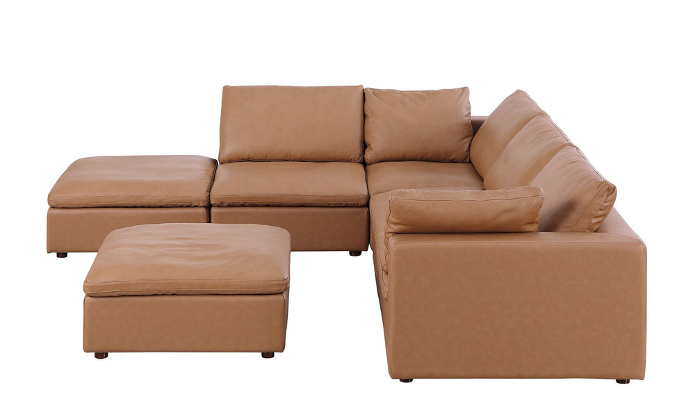 DivanItalia 1100 6-Piece Left Arm Facing 3-Seat Sectional – Top-Grain Italian Leather - Cognac
