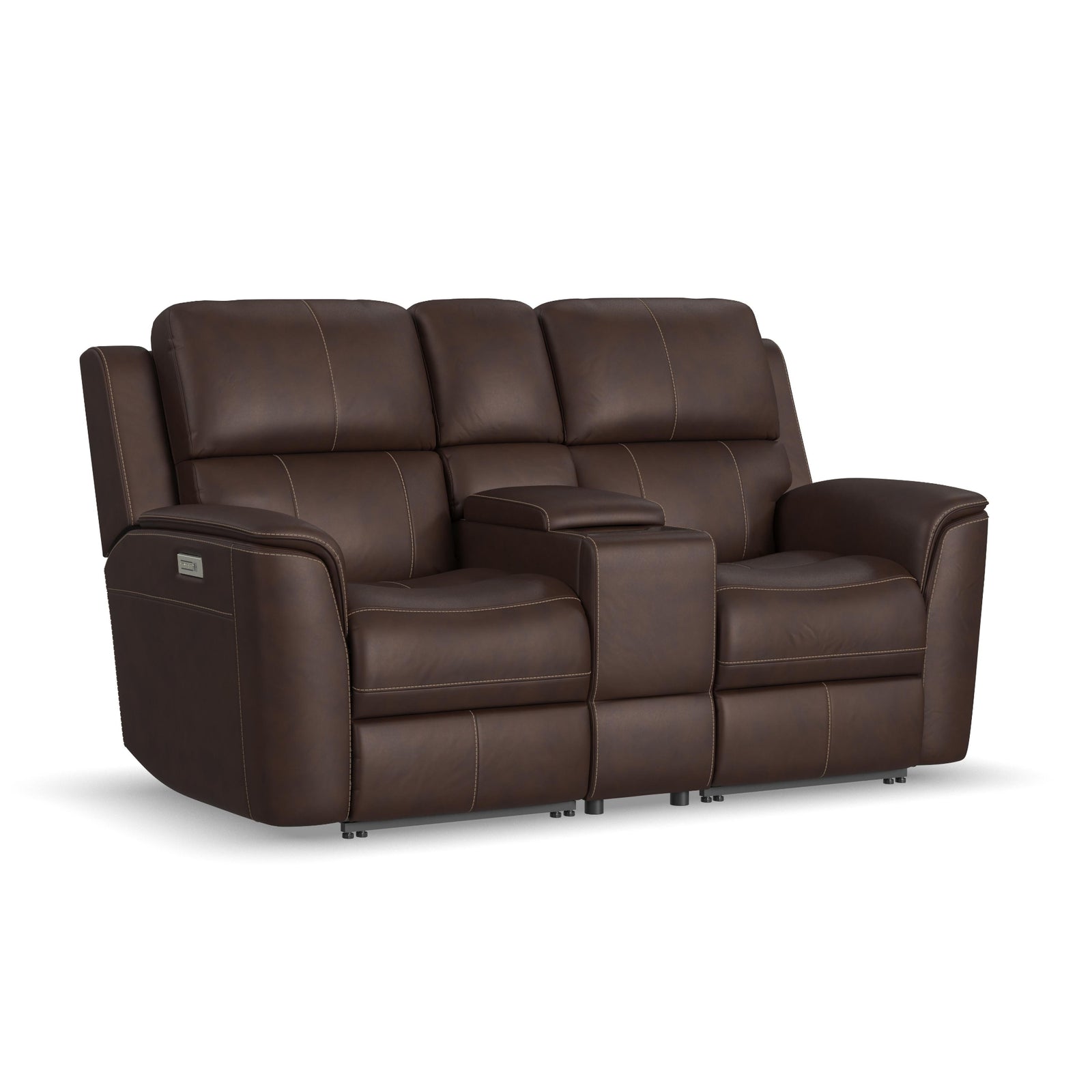 Flexsteel Henry Burnt Umber Leather Power Reclining Loveseat with Console, Power Headrests & Lumbar
