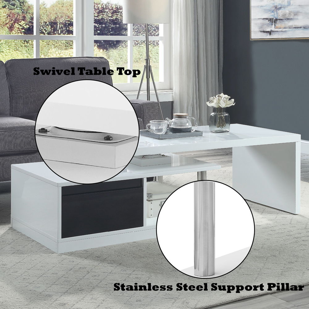 Buck II - Coffee Table With Swivel Top - White & Black High Gloss