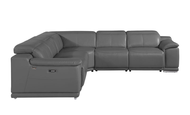 DivanItalia 9762 5-Piece L Shaped Top Grain Italian Leather Sectional Sofa with 3 Power Recliners - Dark Gray