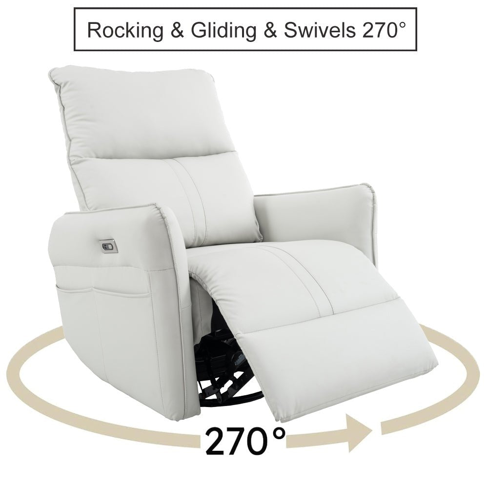270° Power Swivel Rocker Recliner PU Leather Chair modern furniture Contempo Furniture