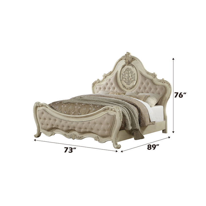 Ragenardus Queen Bed in Beige Linen &amp; Antique White - dimensions
