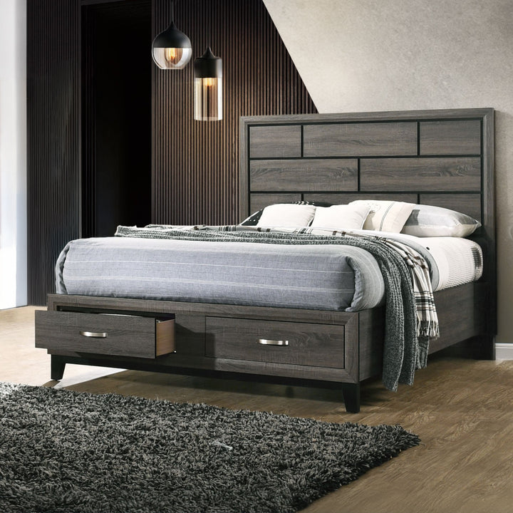 Valdemar EK Bed with Storage in Weathered Gray