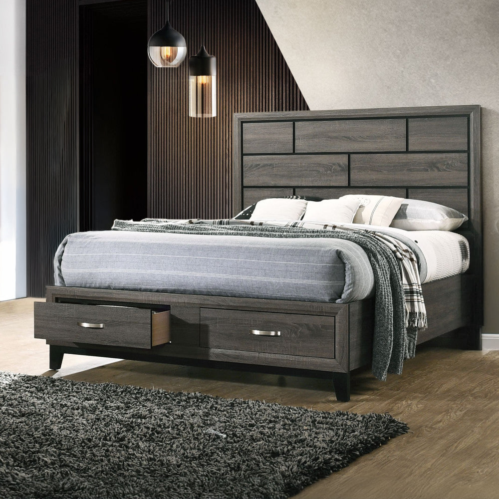 Valdemar EK Bed with Storage in Weathered Gray