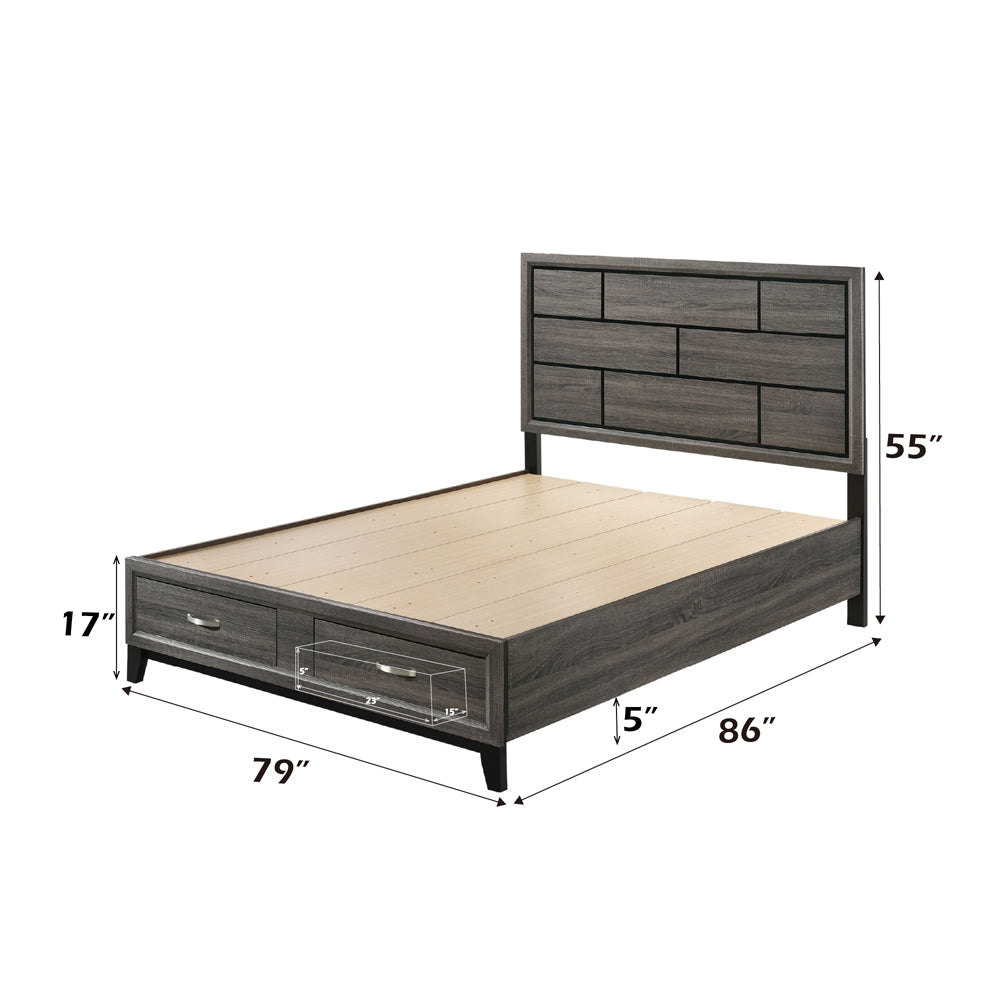 Valdemar EK Bed with Storage in Weathered Gray - dimensions