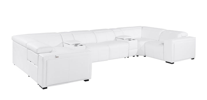 DivanItalia 1224 8-Piece U-Shaped Sectional Sofa in Top Grain Italian Leather with 4 Power Recliners &amp; Power Headrests – No Console - White