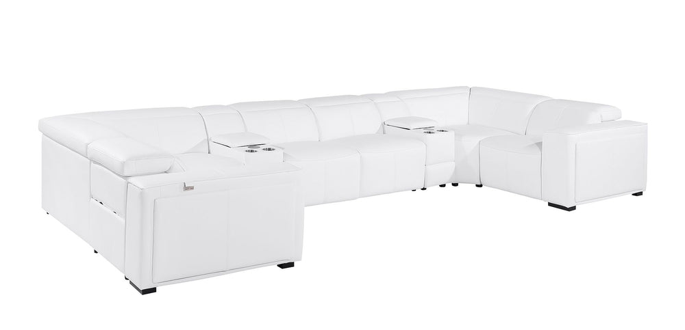DivanItalia 1224 8-Piece U-Shaped Sectional Sofa in Top Grain Italian Leather with 4 Power Recliners & Power Headrests – No Console - White