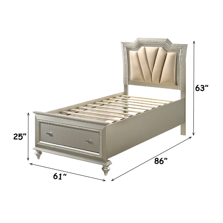 Kaitlyn Full Bed with Led &amp; Storage in Leatherette &amp; Champagne - dimensions