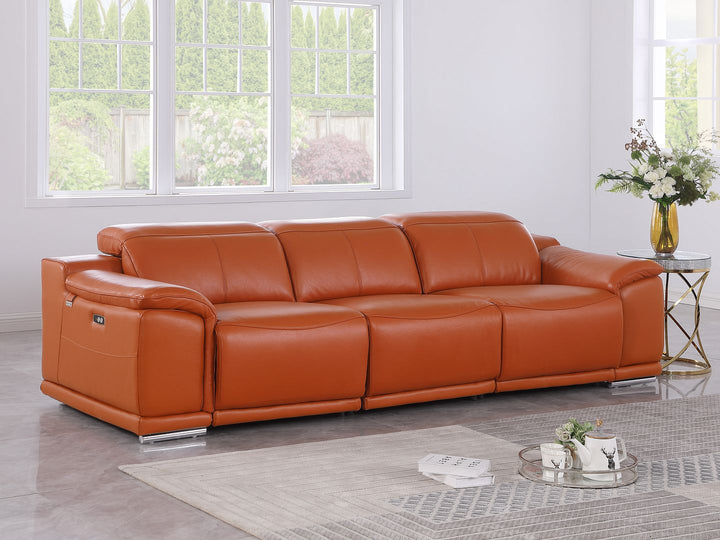 DivanItalia 9762 3-Piece Modular Power Reclining Sofa with 3 Power Recliners in Top Grain Italian Leather - Camel