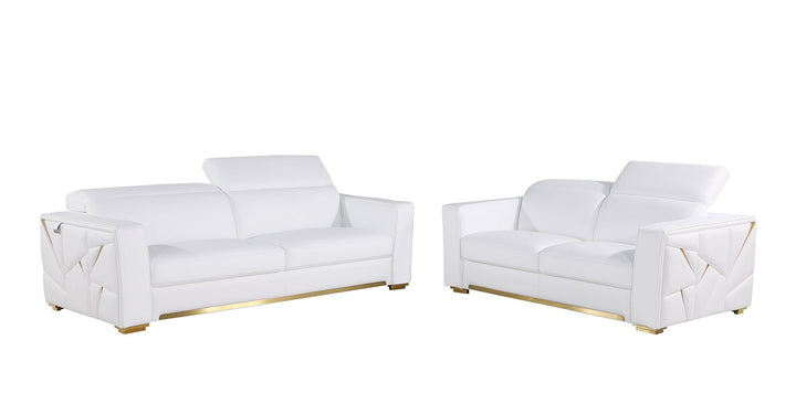 DivanItalia 1120 2-Piece Sofa Set with Adjustable Headrest in Top-Grain Italian Leather - White