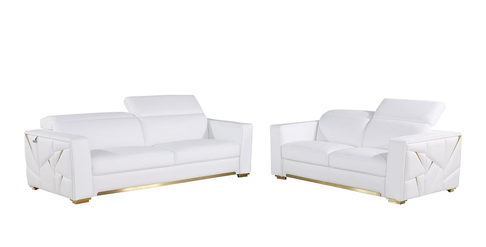 DivanItalia 1120 2-Piece Sofa Set with Adjustable Headrest in Top-Grain Italian Leather - White