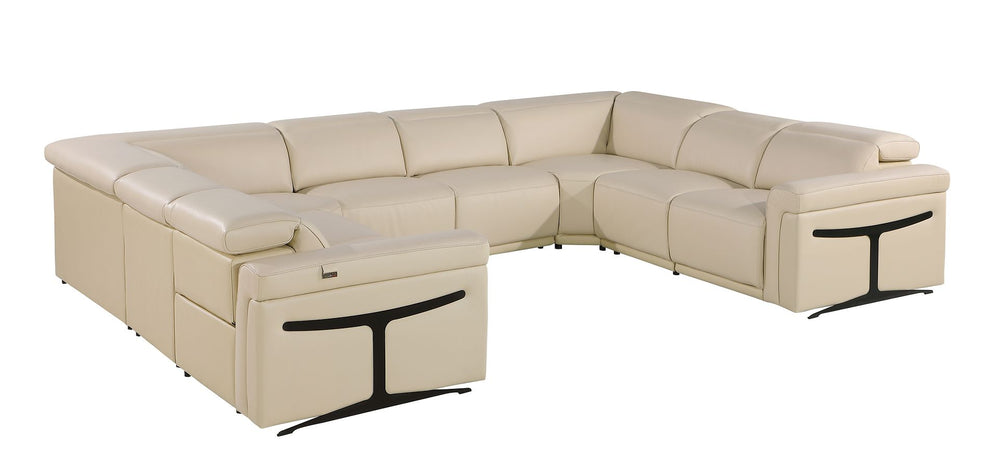 DivanItalia 1126 8-Piece U-Shaped Sectional Sofa in Top Grain Italian Leather with 4 Power Recliners & Power Headrests – No Console - Beige