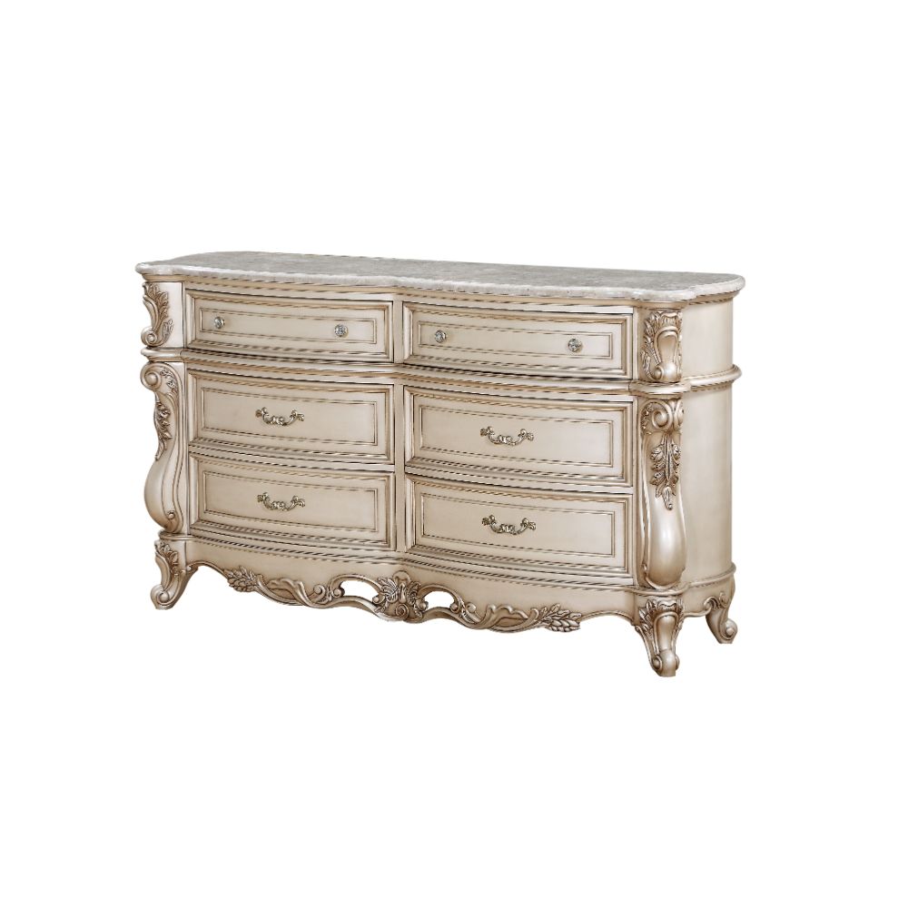 Gorsedd Dresser with Marble Top in Natural Marble Top & Golden Ivory