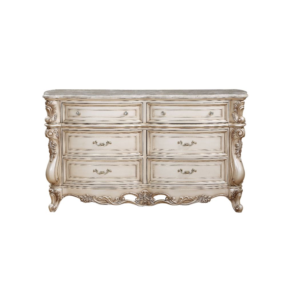 Gorsedd Dresser with Marble Top in Natural Marble Top & Golden Ivory