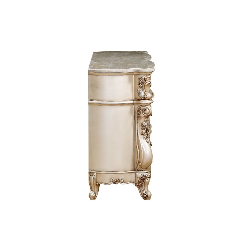 Gorsedd Dresser with Marble Top in Natural Marble Top & Golden Ivory