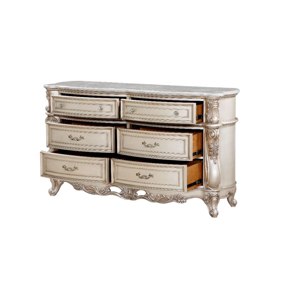 Gorsedd Dresser with Marble Top in Natural Marble Top & Golden Ivory