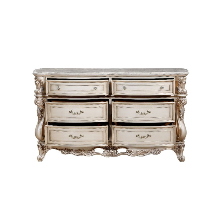 Gorsedd Dresser with Marble Top in Natural Marble Top &amp; Golden Ivory
