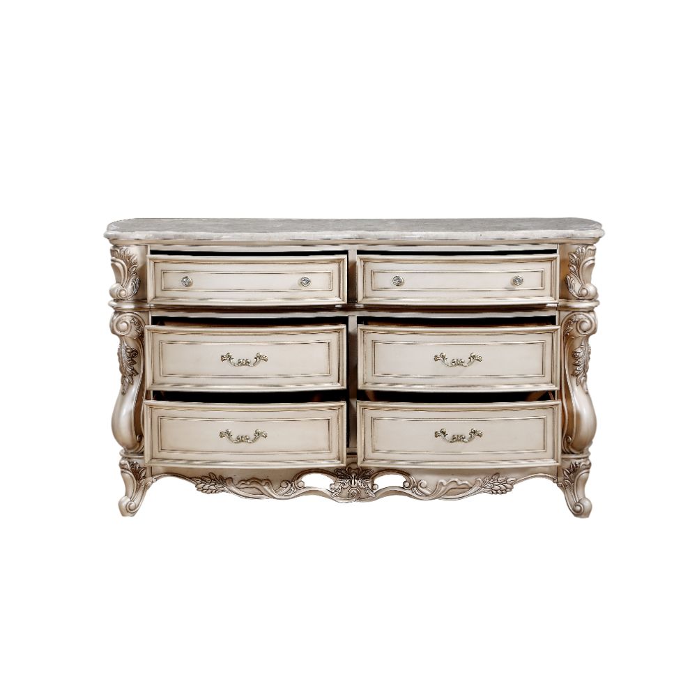 Gorsedd Dresser with Marble Top in Natural Marble Top & Golden Ivory
