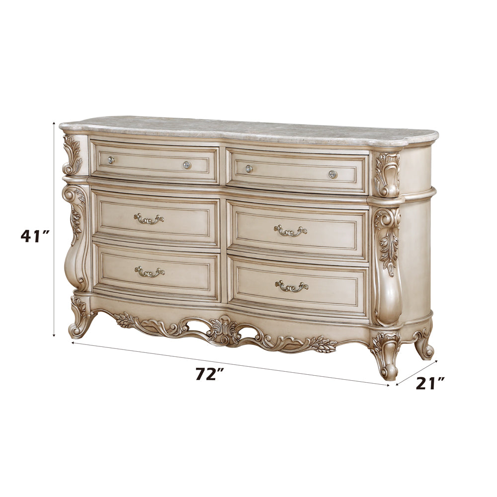 Gorsedd Dresser with Marble Top in Natural Marble Top & Golden Ivory - dimensions