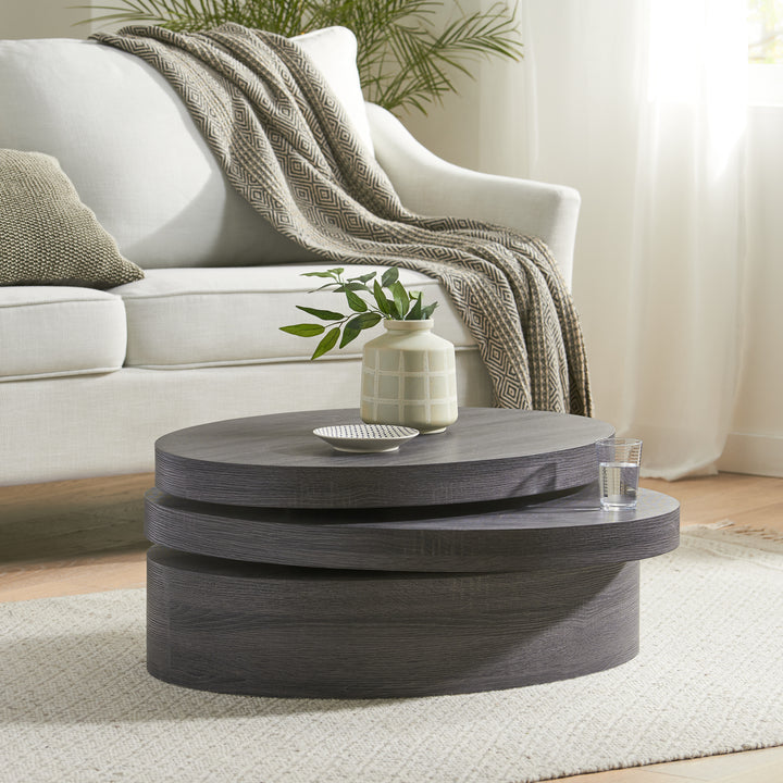 Rotating Oval Coffee Table – Matte Black