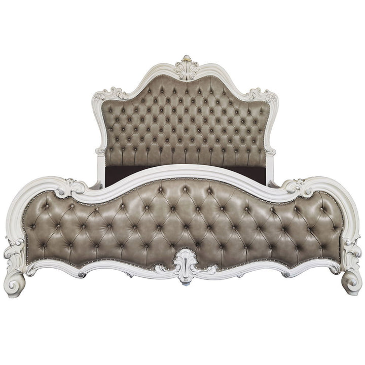 Versailles II - Eastern King Bed - Vintage Gray Synthetic Leather & Bone White