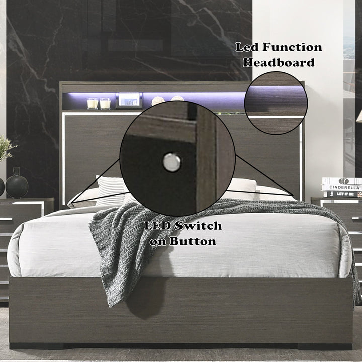 Escher EK Bed in LED &amp; Gray Oak - features