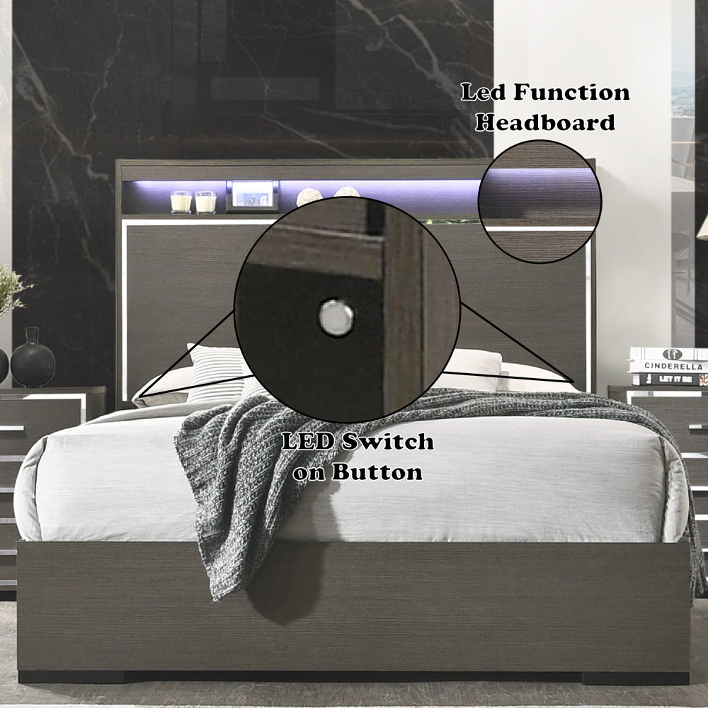 Escher EK Bed in LED & Gray Oak - features