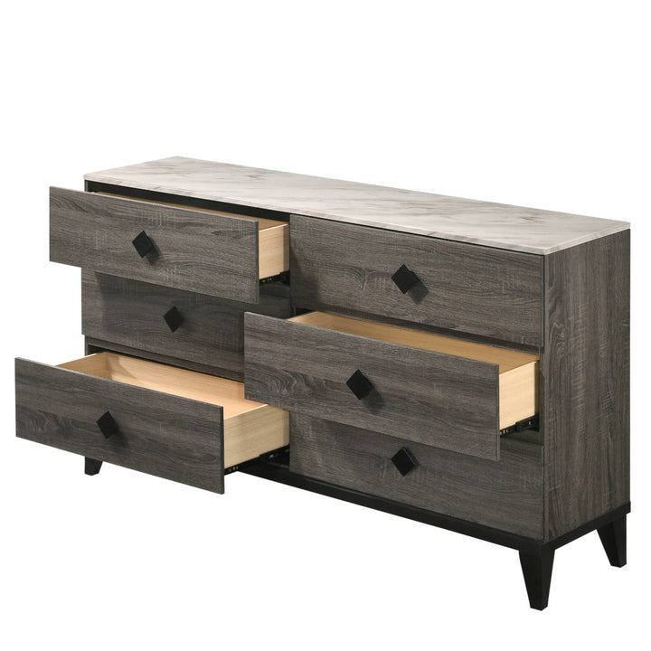 Avantika Dresser - Engineered Stone &amp; Rustic Gray Oak