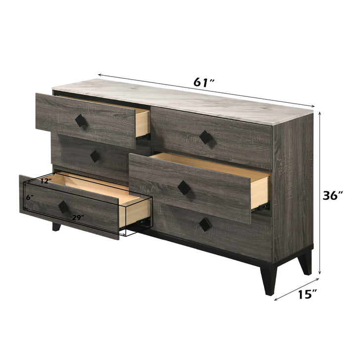 Avantika Dresser - Engineered Stone &amp; Rustic Gray Oak