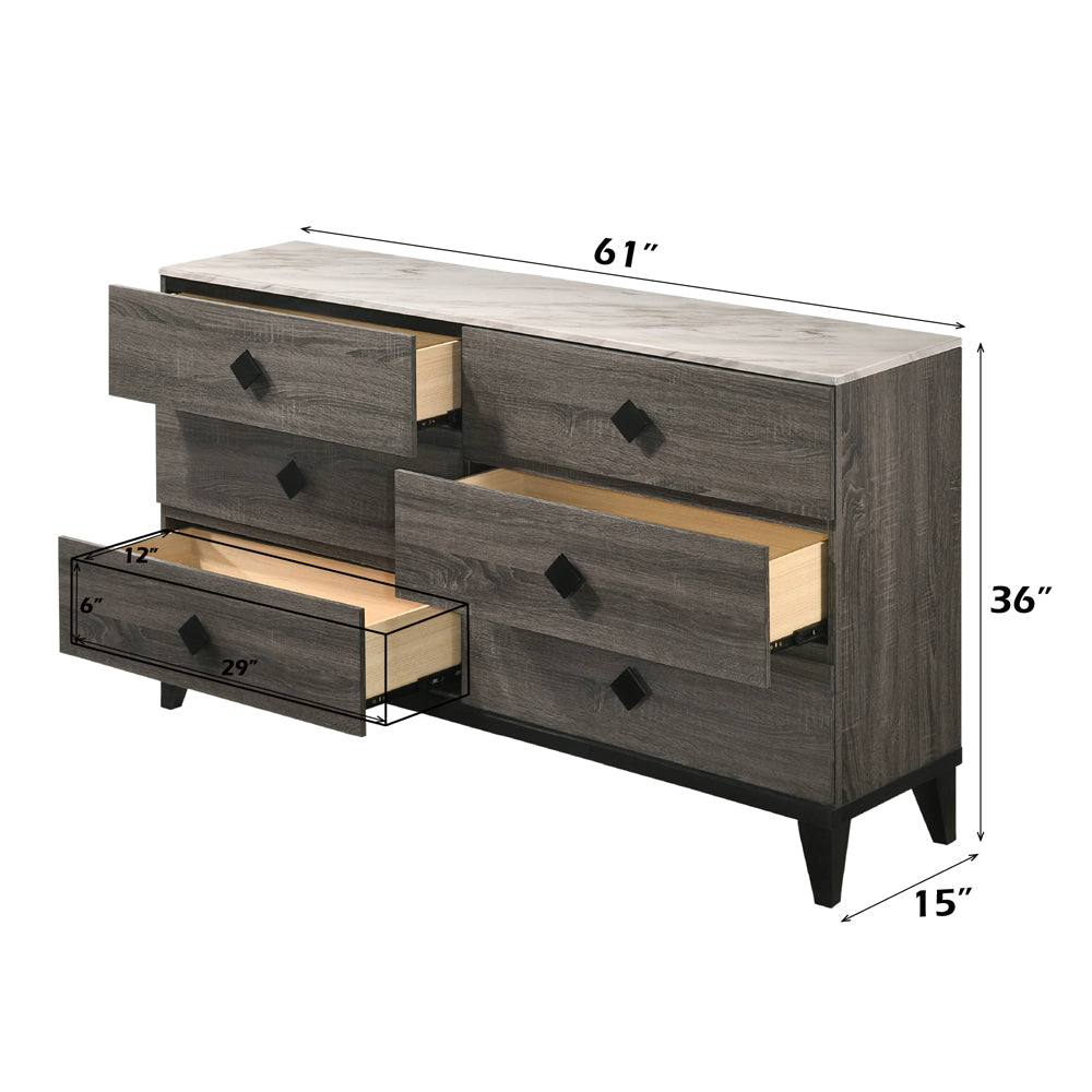 Avantika Dresser - Engineered Stone & Rustic Gray Oak