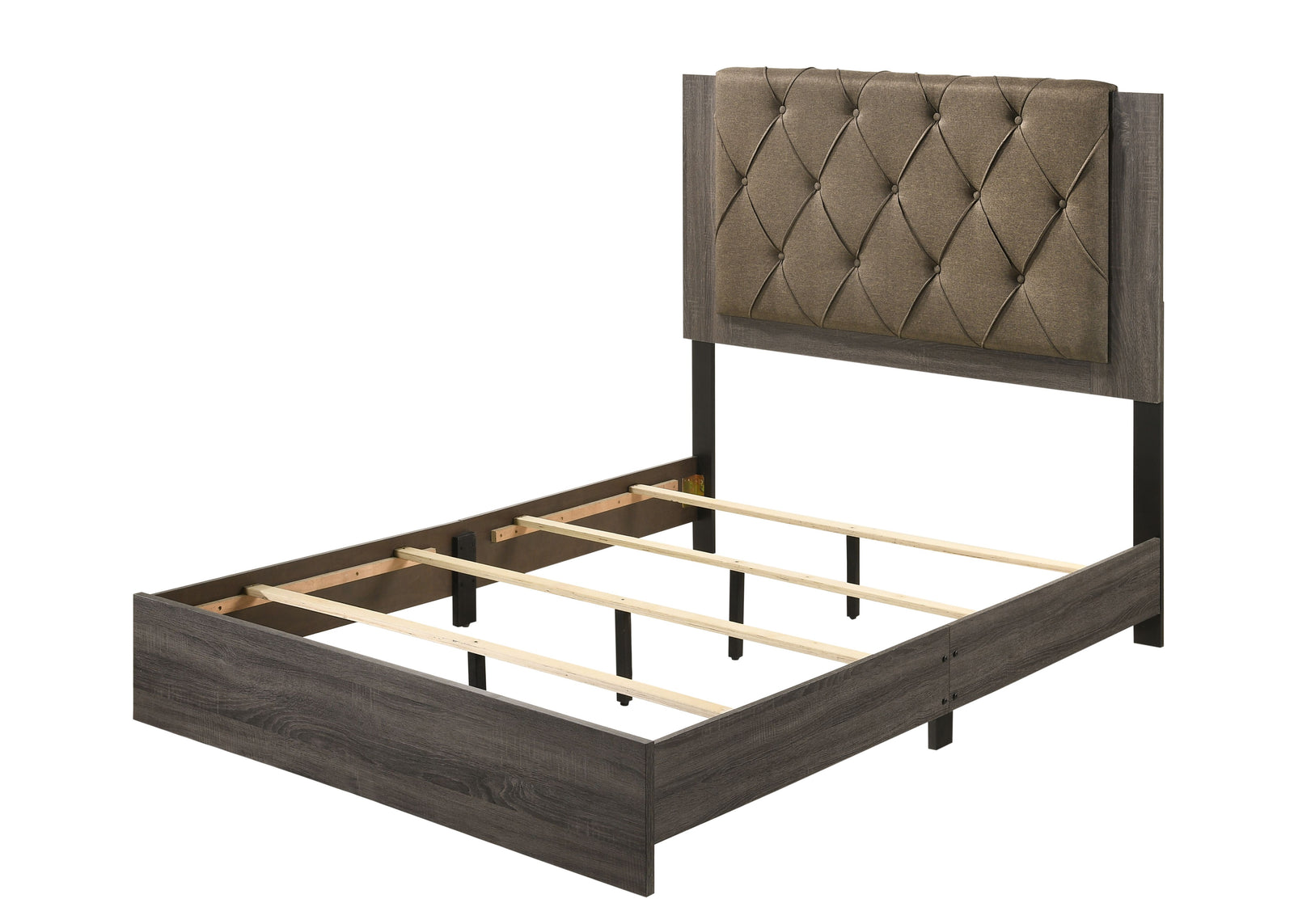 Avantika EK Bed in Fabric & Rustic Gray Oak