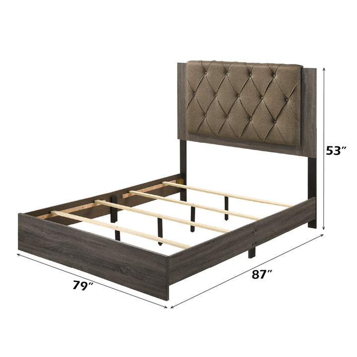 Avantika EK Bed in Fabric &amp; Rustic Gray Oak - dimensions