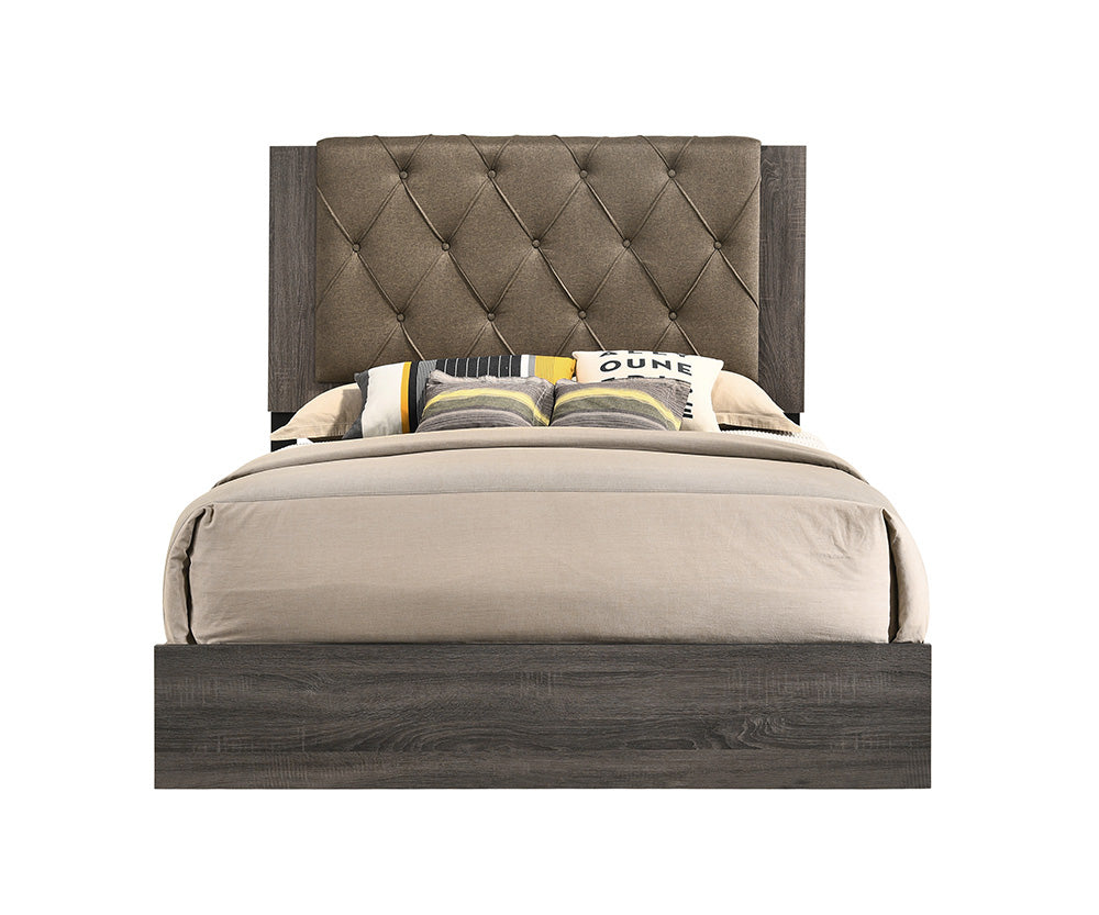 Avantika EK Bed in Fabric & Rustic Gray Oak
