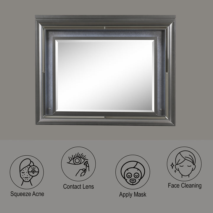 Sawyer Mirror with Led in Metallic Gray - features