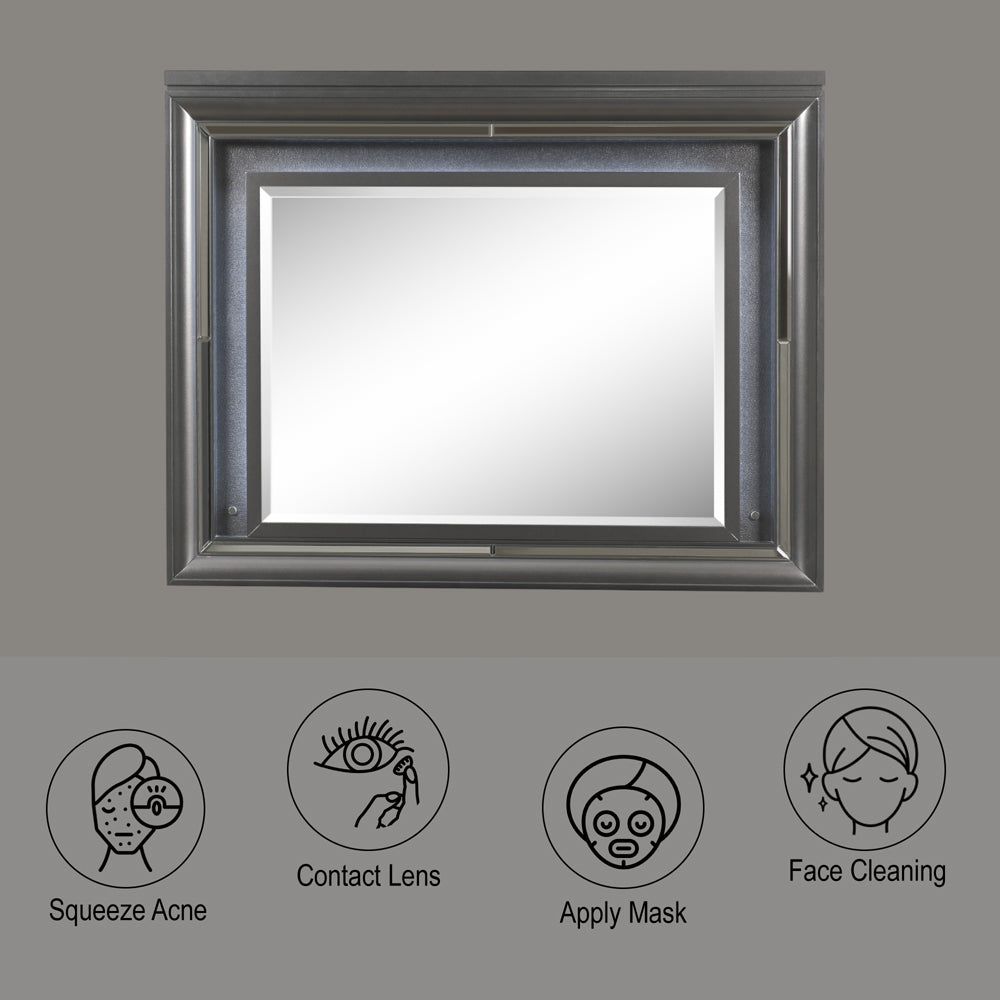 Sawyer Mirror with Led in Metallic Gray - features
