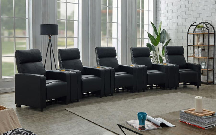 Coaster Furniture Toohey - 9 Piece Upholstered Tufted 5-Seater Recliner Living Room Set - Black