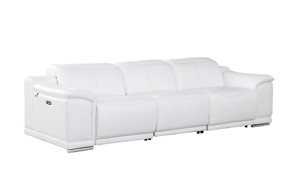 DivanItalia 9762 3-Piece Modular Power Reclining Sofa with 3 Power Recliners in Top Grain Italian Leather - White