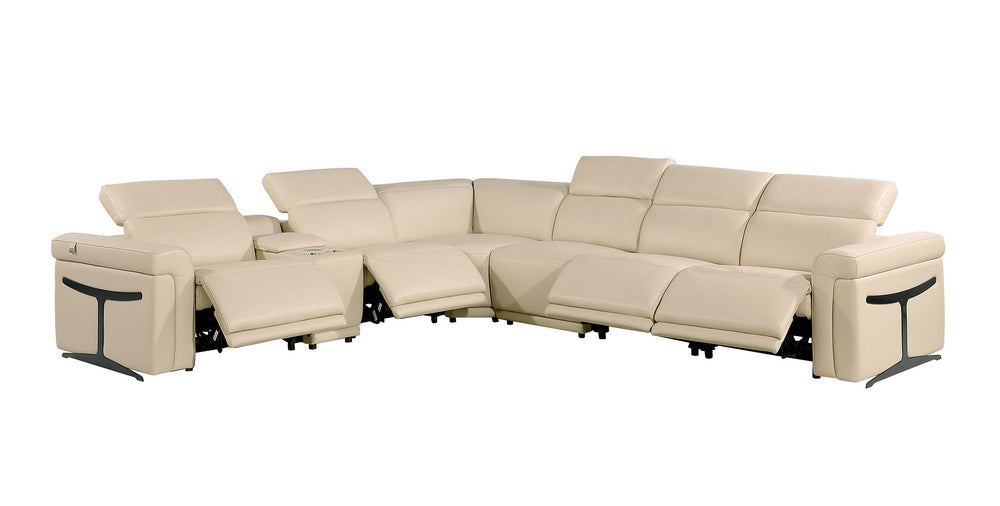 DivanItalia 1126 7-Piece L-Shaped Sectional Sofa in Top Grain Italian Leather with 4 Power Recliners & Power Headrests - Beige
