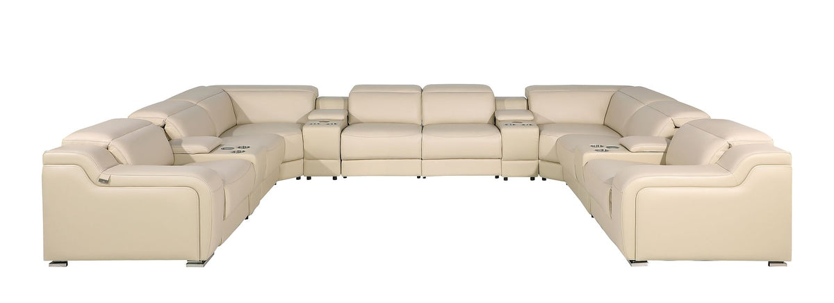 DivanItalia 1116 12-Piece U-Shaped Sectional Sofa in Top Grain Italian Leather with 4 Power Recliners & Power Headrests - Beige