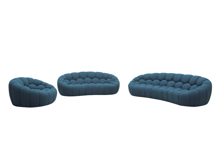 Yolonda - Modern Curved Dark Teal Fabric Sofa Set