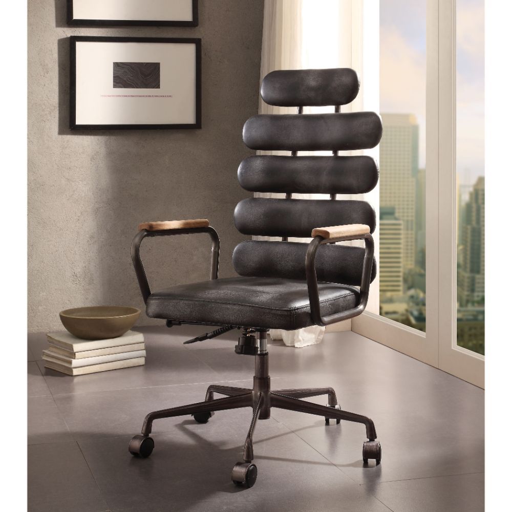 Calan - Office Chair - Vintage Black Top Grain Leather