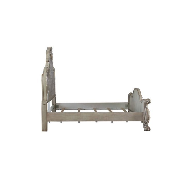 Dresden Queen Bed in Leatherette &amp; Vintage Bone White
