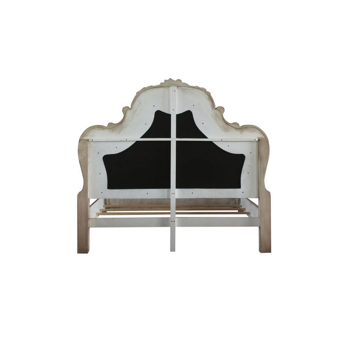 Dresden Queen Bed in Leatherette &amp; Vintage Bone White